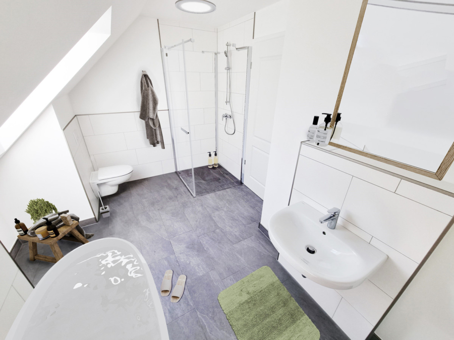Badezimmer mit frei stehender Wanne