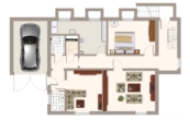 Grundriss Untergeschoss möbliert - Einfamilienhaus auf zwei Ebenen mit großem, pflegeleichten Garten, Wintergarten, Terrasse, Garage!